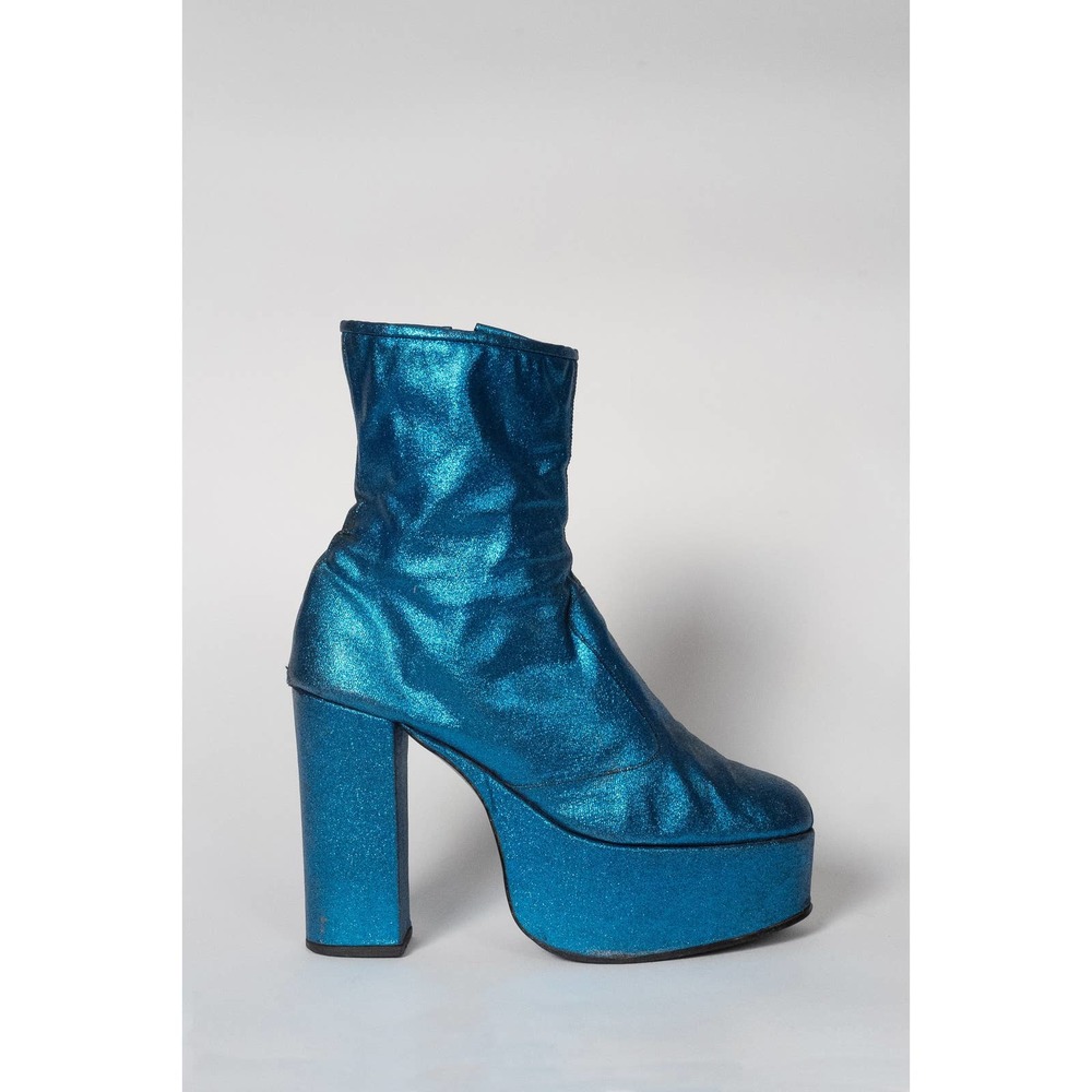 BLUE METALLIC 70'S ZIP PLATFORMS SZ 42